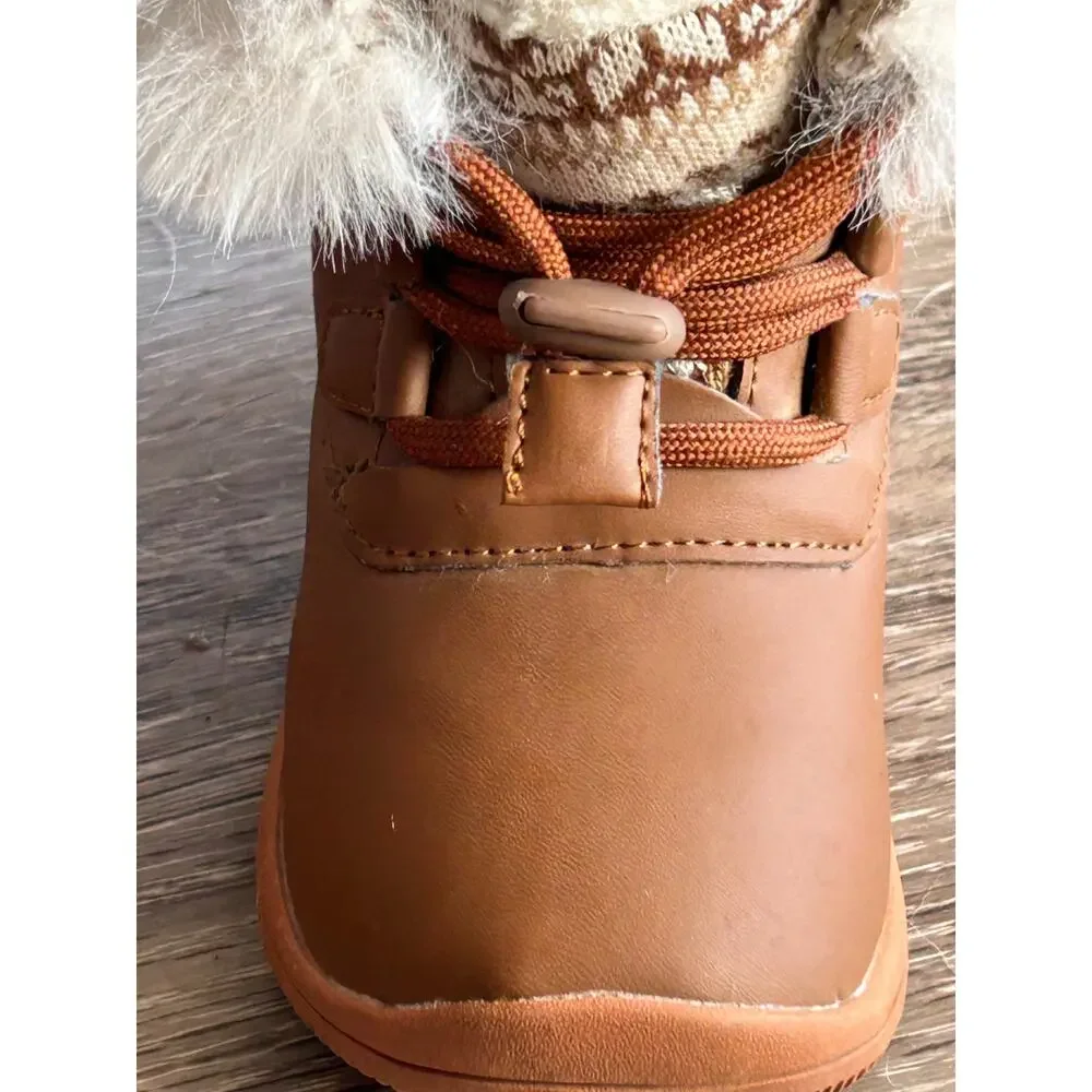 Toddler Boots Faux Fur, Suede, Toggle Laces, Faire Island Pattern - Size 4